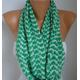 White & Kelly Green Heart Print Chiffon Infinity Scarf, Circle Loop Scarf Love Gift For Her, Women Fashion Accessories