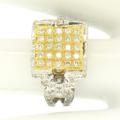 Estate Unisex 18K Solid Two Tone Yellow & White Gold 1.10Ctw Round Brilliant Cut Pavé Set Diamond Square Statement Cocktail Ring