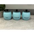 Tea Coffee Sugar Teal Blue Kitchen Canister Set With 3- 4 Jars - Storage Containers