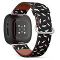 Fitbit Charge 2, 3, 4, 5/Versa 2, 3, 4 Sense Vegan Leather Watch Band Handmade Bracelet - White Bats Print