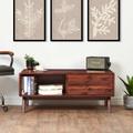 Solid Wood Coffee Table With Storage Bookshelf & Drawer. Sofa Table. Mid-Century Modern/Retro. Tapered Legs. Medium/Dark Finish