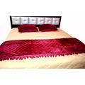 Deep Red Velvet Pompom Quilt King Comforter Throw Blanket Queen Quilted Bedspread Bedding Set Hand Stitched Cozy Room Décor Mom Gift