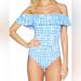 Lilly Pulitzer Swim | Lilly Pulitzer Womens Fiesta Off-The-Shoulder Ruffled One-Piece Swimsuit | Color: Blue/White | Size: 2