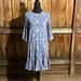 Lularoe Dresses | Lularoe Maurine Dress 3/4 Bell Sleeves Ruffle Blue Gray Floral Hi-Lo Xs | Color: Blue/Gray | Size: Xs