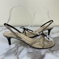 Kate Spade Shoes | Kate Spade Women Size 6.5 Snakeskin Leather Slingback Kitten Heel Sandal Mobwife | Color: Brown/Cream | Size: 6.5