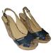 Coach Shoes | Coach Slingback Cork Wedge Heel Sandals Blue Patent Leather 9b Designer Platform | Color: Blue/Tan | Size: 9