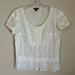 American Eagle Outfitters Tops | American Eagle Cream Lace Short Sleeve Button Down Scoop Neck Blouse Size Medium | Color: Cream | Size: M