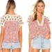 Free People Tops | Free People Leilana Floral Crochet Lace Crop Top Short Sleeve Shirt Sz M | Color: Cream/Pink | Size: M