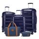 KONO Koffer Sets von 5 Stück Cabin/Medium/Large Luggage Carry On Travel Suitcase Sets mit Reisetasche und Kulturbeutel Lightweight Polypropylene Hard Shell Trolley Case with Secure TSA Lock（Navy）