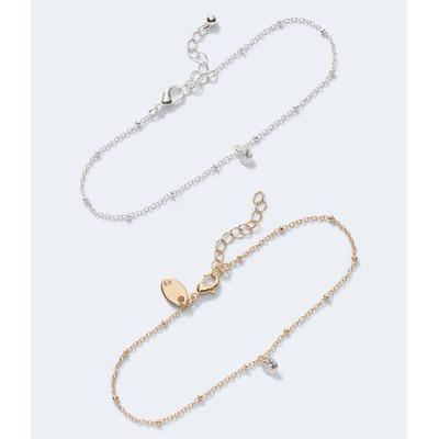 Aeropostale Womens' Solo Rhinestone Anklet 2-Pack - Multi-colored - Size OS - Metal