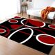 Red White Black Square Geometric Circle Area Rug, Modern Abstract Art Line Print Rugs, with Non-Slip Backing Easy Maintenance Bedroom Rug for Home Office Living Room Bedroom Kitchen,150 x 200 cm