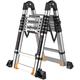 MCZY Aluminum Telescoping Ladder, A-Frame Lightweight Stairs Extension Ladder with Support Bar Portable Multi-Purpose Folding Ladder Stepladder (Color : Silver, Size : 3.7+3.7m) surprise gift