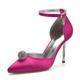 Women Pointed Toe High Heel Court Shoes Ankle Strap Rhinestone Satin Wedding Party Bridal Shoes,Fuchsia,4 UK