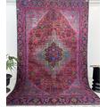 Purple Persian Design Area Rug, Entry Doormat Rug, Floral Animal Print Rug, Decorative Carpet, Easy to Clean, Living Room Rug, Washable Runner Rug, Red Turkish Rug (4.6x6.6 ft / 140x200 cm)