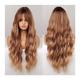 Hair Wigs human hair Long Brown Blonde Wigs with Bangs Water Wave Heat Resistant Wavy Hair Synthetic Wig for Women Daliy Natural Lolita Natural Wigs for women High Density
