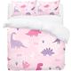 Pink and Purple Pastel Dinosaurs Bedding Double Duvet Set - Soft Microfibre Duvet Cover with Pillow cases - Bedding Quilt Cover Set