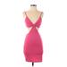 Shein Casual Dress - Bodycon V-Neck Sleeveless: Pink Solid Dresses - Women's Size 4