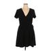 Derek Heart Casual Dress - Mini V Neck Short sleeves: Black Solid Dresses - Women's Size 1X Plus