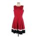 Tommy Hilfiger Casual Dress - Mini Scoop Neck Sleeveless: Red Color Block Dresses - Women's Size 12