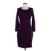 Calvin Klein Casual Dress - Sheath Crew Neck Long sleeves: Purple Solid Dresses - Women's Size Medium