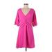 Trina Turk Casual Dress - Mini V Neck 3/4 sleeves: Pink Solid Dresses - New - Women's Size 6