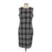 Calvin Klein Casual Dress - Sheath Crew Neck Sleeveless: Gray Plaid Dresses - Women's Size 12