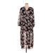 INC International Concepts Casual Dress - Wrap V-Neck 3/4 sleeves: Black Floral Dresses - Women's Size X-Large