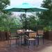 Red Barrel Studio® Abdiqani 35" Square Faux Teak Patio Table, 4 Chairs & 9FT Patio Umbrella w/ Base Plastic in Black/Brown | Wayfair