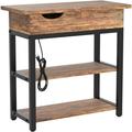 17 Stories Rustic End Table w/ Charging Station & Multiple Use Storage Shelves Wood in Brown | 23.58 H x 23.58 W x 11.81 D in | Wayfair