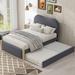 Red Barrel Studio® Twin Size Upholstered Platform Bed w/ Supporting Feet & Twin Size Trundle Upholstered in Gray | Wayfair