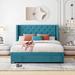 House of Hampton® Velvet Platform Bed w/ A Big Drawer Upholstered/Velvet in Blue | 45.5 H x 65 W x 84.4 D in | Wayfair