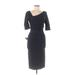 Herve Leger Casual Dress - Sheath V-Neck 3/4 sleeves: Black Print Dresses - Women's Size Small