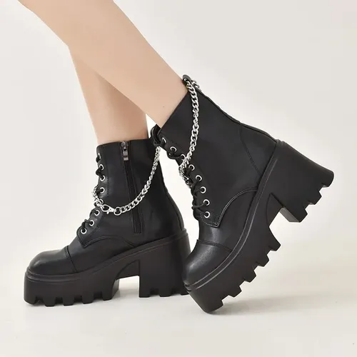 Damenmode Plattform Stiefel Herbst Winter Designer Gothic Reiß verschluss Stiefeletten High Heels