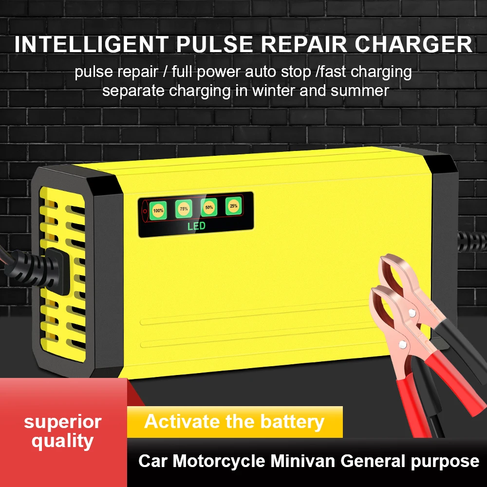 220V Power Puls Reparatur Ladegerät Auto Batterie Ladegerät 12V 2A Led-anzeige Moto Lkw Batterie Ladegerät Nass trocken Blei Säure Batterie Image