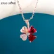 JoiasHome Luxury 925 Silver Necklace Pendant Korean Rose Gold Necklace with Lucky Clover Garnet