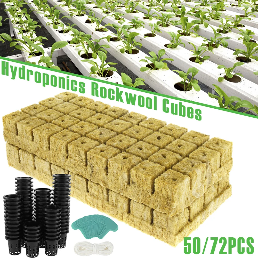 72 Set Stone wool Hydro ponic Grow Media Würfel Pflanzen würfel atmungsaktiv gute Absorption Hydro ponic Mesh Net Cup Kit für Heim balkon Image