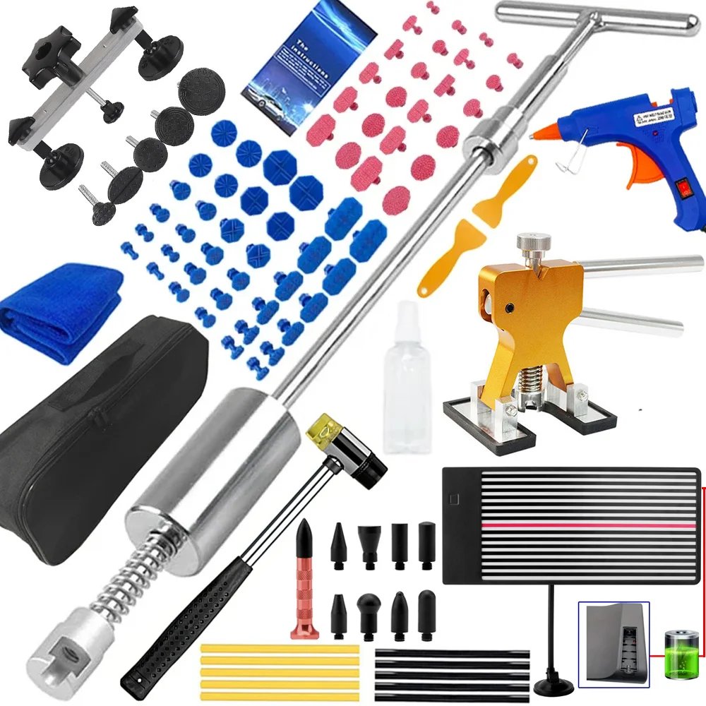 Karosserie Delle Reparatur Werkzeuge Kit Blech t Delle Abzieher Gleit hammer Rückwärts hammer Kleber Auto lacklose Saugnapf Entfernungs set Image