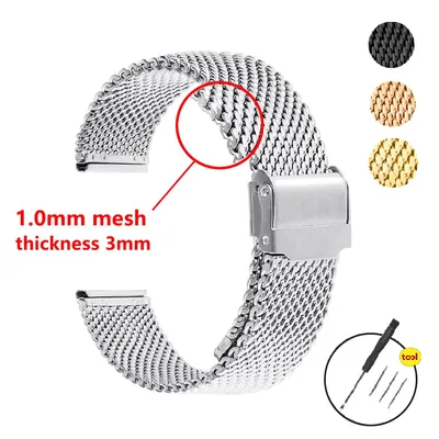 1,0 mm Milanese-Edelstahl-Uhrenarmband mit grobem Netzgewebe, 3 mm dick, schweres Armband, 18 mm, 20 Image