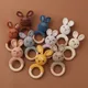1pc Holz Häkeln Hase Rassel Spielzeug BPA FREI Holz Ring Baby Beißring Nagetier Baby Gym Mobile