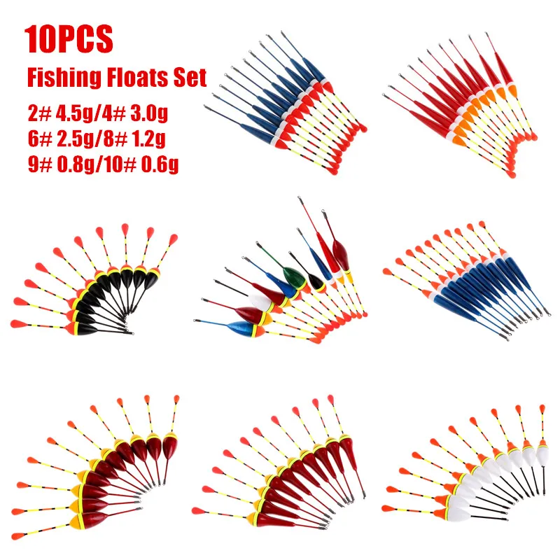 10 pezzi galleggianti da pesca alla carpa set boa bobber stick per attrezzatura da pesca verticale 10 # 0,6 g 9 # 0,8 g 8 # 1,2 g 6 # 2,5 g 4 # 3,0 g 2 # 4,5 g