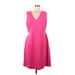 White House Black Market Casual Dress - A-Line V-Neck Sleeveless: Pink Print Dresses - Women's Size 12