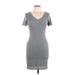 Heart & Hips Casual Dress - Mini Crew Neck Short sleeves: Gray Marled Dresses - New - Women's Size Large