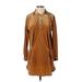 R. Vivimos Casual Dress - Mini Collared Long sleeves: Brown Print Dresses - Women's Size Small