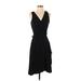 Ann Taylor LOFT Casual Dress - A-Line V Neck Sleeveless: Black Polka Dots Dresses - Women's Size Small