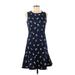 Draper James Casual Dress - Mini High Neck Sleeveless: Blue Floral Dresses - New - Women's Size 8