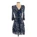 Diane von Furstenberg Cocktail Dress - Wrap: Blue Acid Wash Print Dresses - Women's Size Small