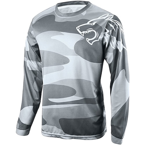 Herren Downhill Jersey Langarm MTB Mountain Rennrad Schwarz Gelb Blau Wolf camuflaje Fahhrad Trikot Atmungsaktiv Schnelltrocknend Polyester Spandex Sport Wolf camuflaje Bekleidung Image