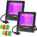 100W 1 UV Black Light 2 Pack 1 1 with Plug (10 ft Power Cord) IP66 1 Floodlight Stage Lighting for Grow Christmas Party DJ Disco 1 with Fluorescent Tape