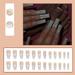 SHNWU 24 Pcs French Press on Nails Long Coffin Fake Nails with White Gradient Pearl Butterfly Designs Nude Pink False Nails Glossy Full Cover Glue on Nails for Women Nail Art Decoration