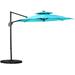 Ainfox 10ft 2 Tier Offset Hanging Patio Solar-powered Umbrella Outdoor Market Cantilever Umbrella with Cross Base 360Â° Rotation-Blue(Not include Weight Base)